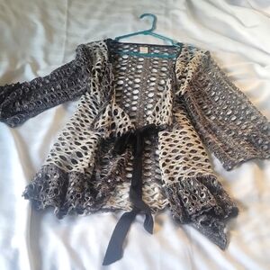 Lily by Firmiania Womens Open Weave Wrap Top with Tie, Size: L